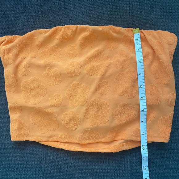 Forever 21 Textured Floral Cropped Tube Top. Color- Orange. Size- Large. - Picture 5 of 7